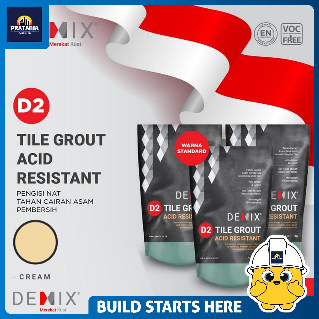 DEMIX - D2 TILE GROUT ACID RESISTANT 1KG - CREAM