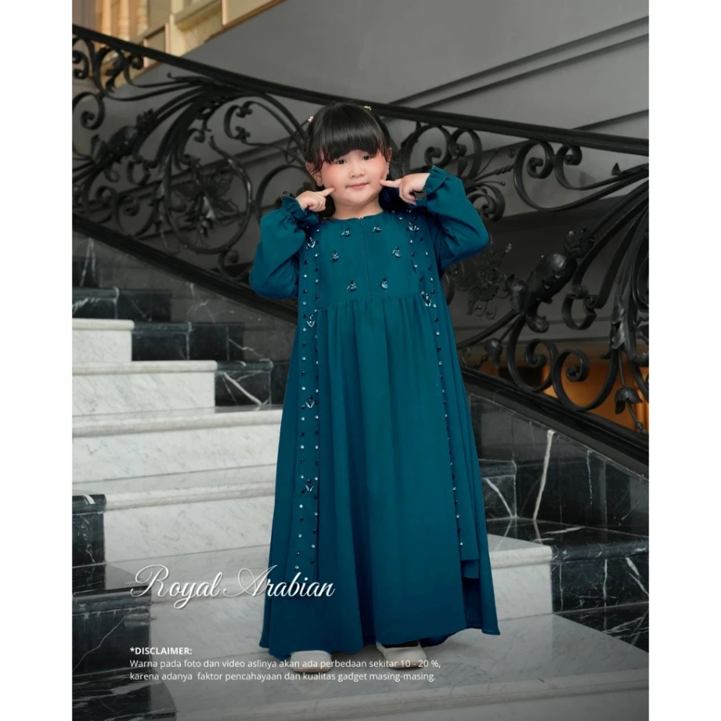 Royal Arabian Kids Baju Gamis Anak Perempuan Bahan Ceruty Babydoll Full Puring Aplikasi Payet
