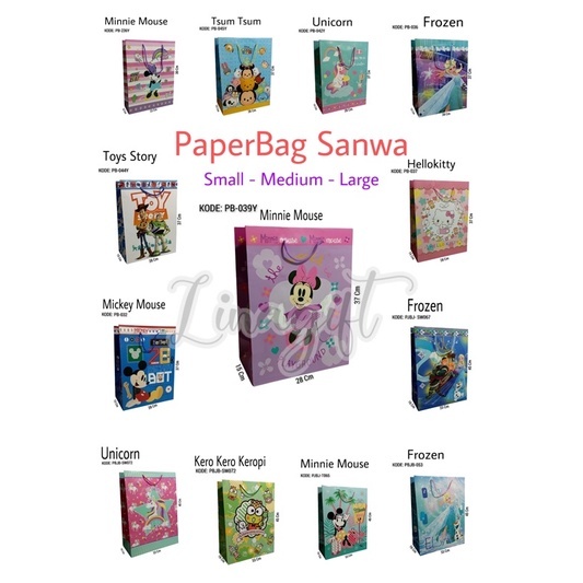 PAPERBAG SANWA - PAPER BAG SANSAN WAWA FROZEN / TAS JINJING MICKEY / KANTONG KARAKTER TOYS STORY