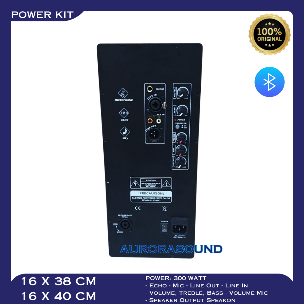 POWER KIT MESIN KIT SPEAKER AKTIF 300 WATT UKURAN 16X38 CM ECHO MIC VOLUME ORIGINAL