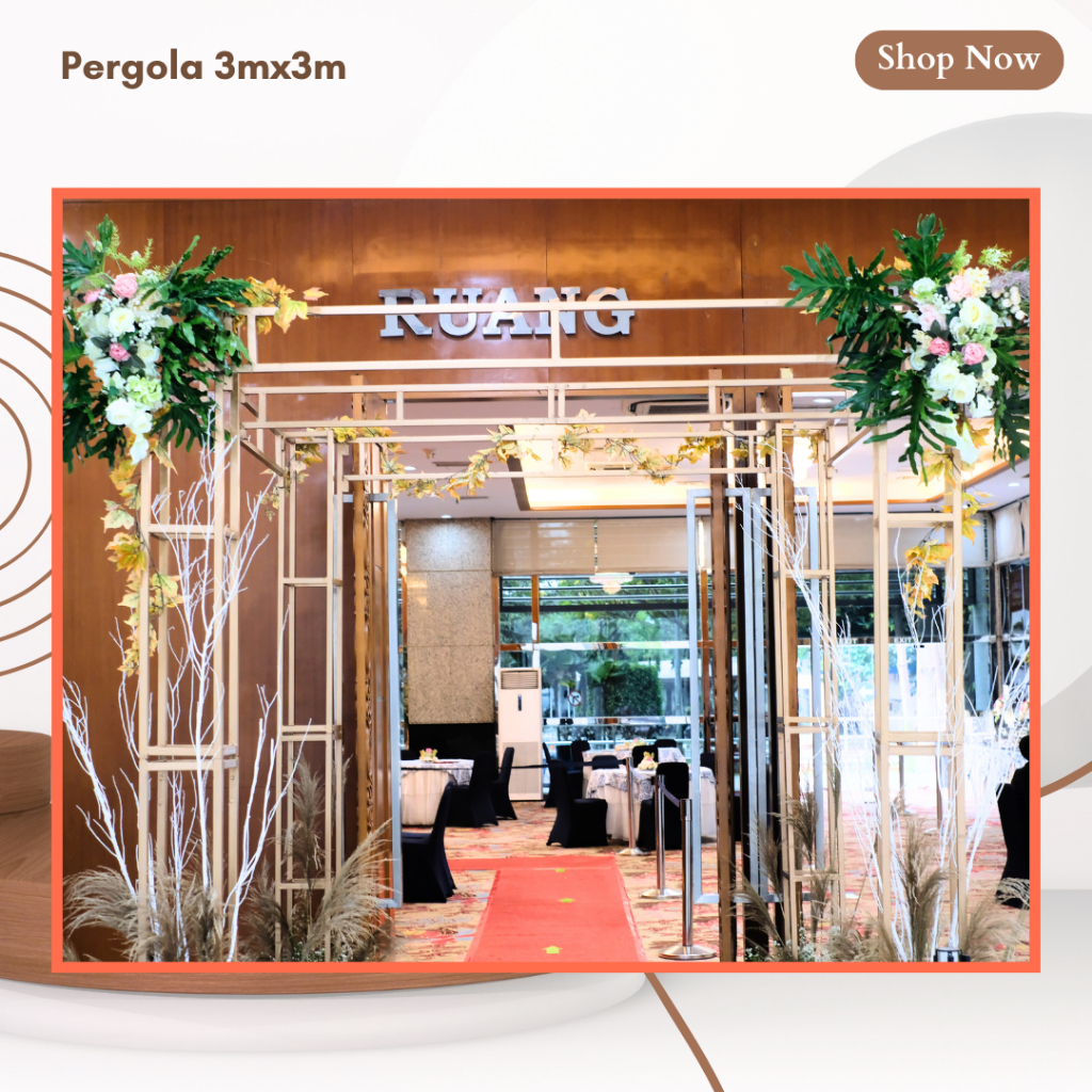 PERGOLA GAZEBO 3X3M DEKORASI PELAMINAN WEDDING LAMARAN