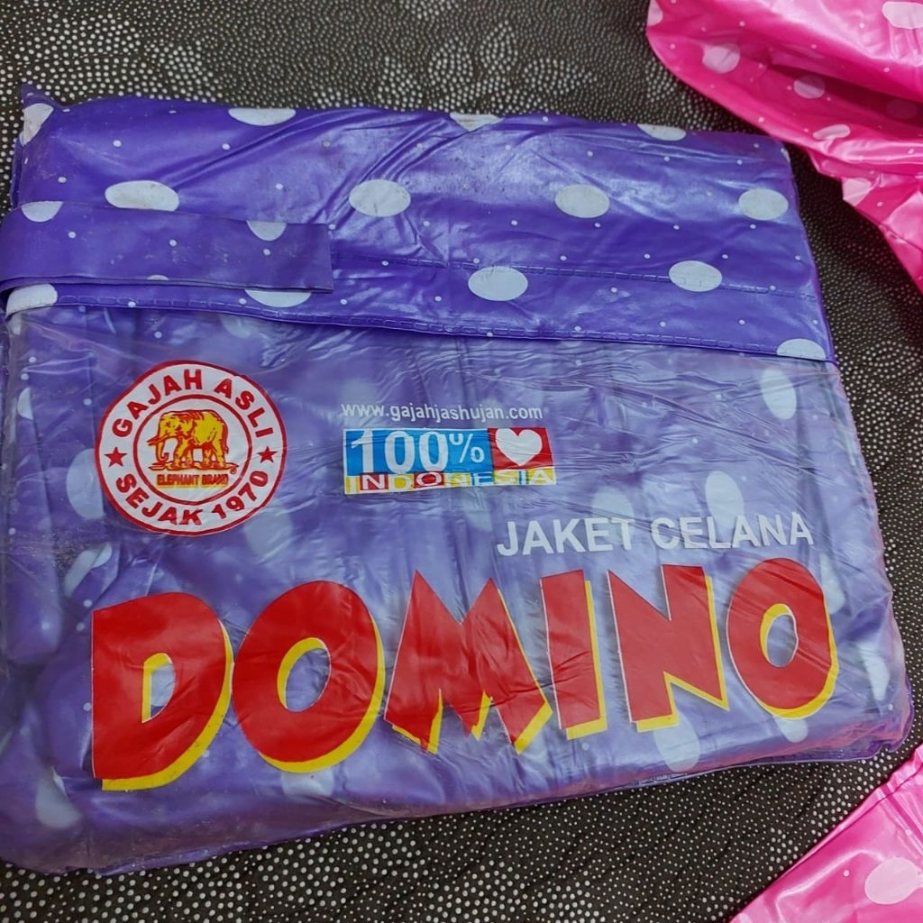Jas Hujan Mantel DOMINO ELEPHANT BRAND Gajah Jaket Celana Polkadot