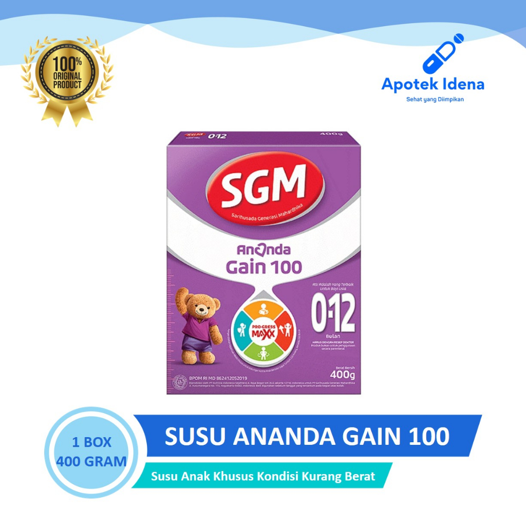 SGM ANANDA GAIN 100 400 GRAM Rasa Vanila Susu Formula Masa Pertumbuhan Untuk Bayi 0-12 Bulan