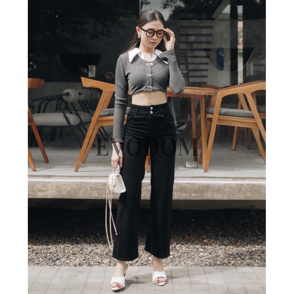 Celana Kulot Jeans Hitam Meyden Kancing 2 Evodom Jeans