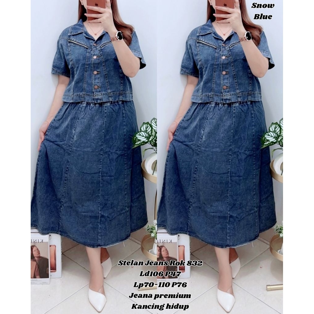 832 SET ROK JEANS WANITA LD 106CM IMPORT / READY / REALPICT