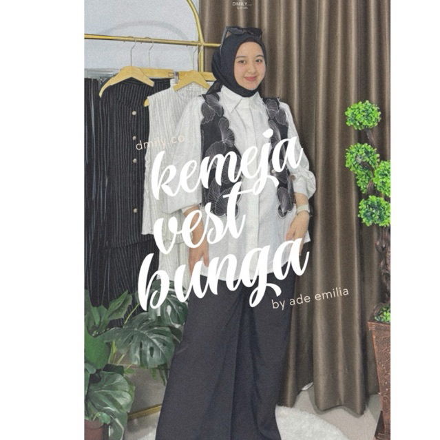 Kemeja Putih Wanita + Vest Bunga 2in1 | Outfit Casual & Semi Formal