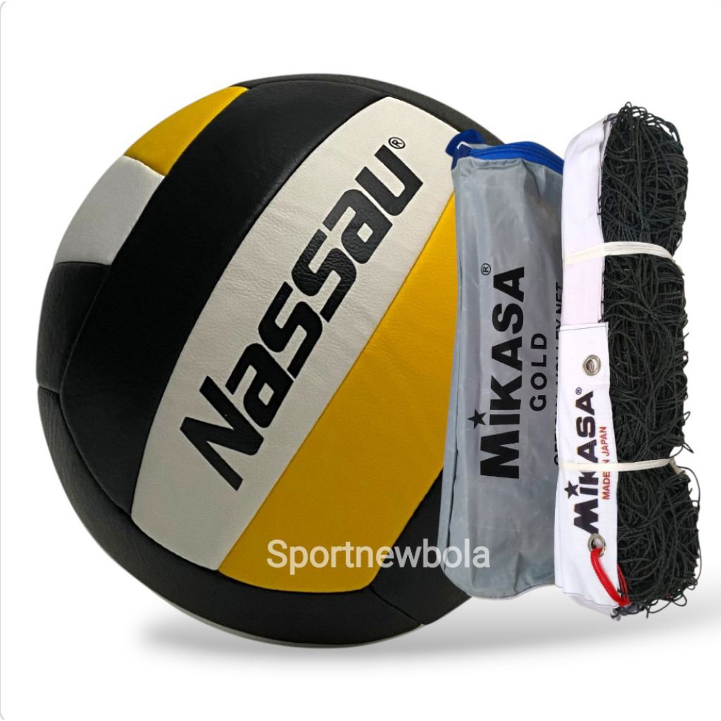 (Satu Paket) Bola Voli NASSAU PREMIUM Size 5 Asli Jahit . Bola Volley Nassau Voly Volly