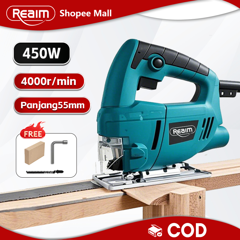 Reaim Mesin Gergaji Kayu JigSaw Machine Mesin Gergaji Ukir Kayu Gergaji Triplek Electric Jigsaw