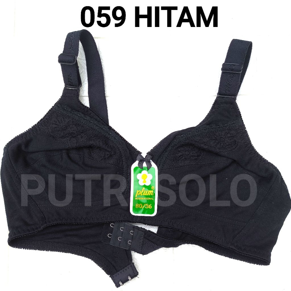 3PCS/ 6PCS Plum Paket 3 atau 6 Bra Katun Tanpa Busa Hitam Ukuran 32-44 Plum 059 HITAM Size 32-44