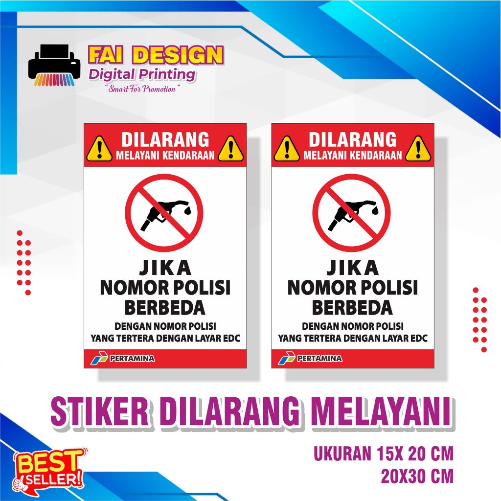 

Stiker di SPBU - Dilarang Melayani Kendaraan yang berbeda plat nomor kendaraan dengan dilayar mesin