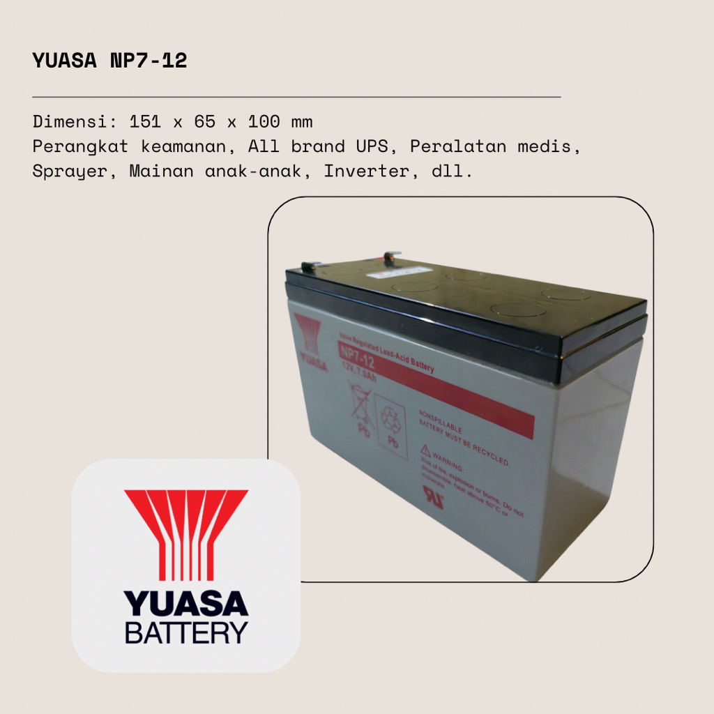 YUASA NP7-12 aki kering Baterai Vrla 12 7ah Original 100% Battery ups