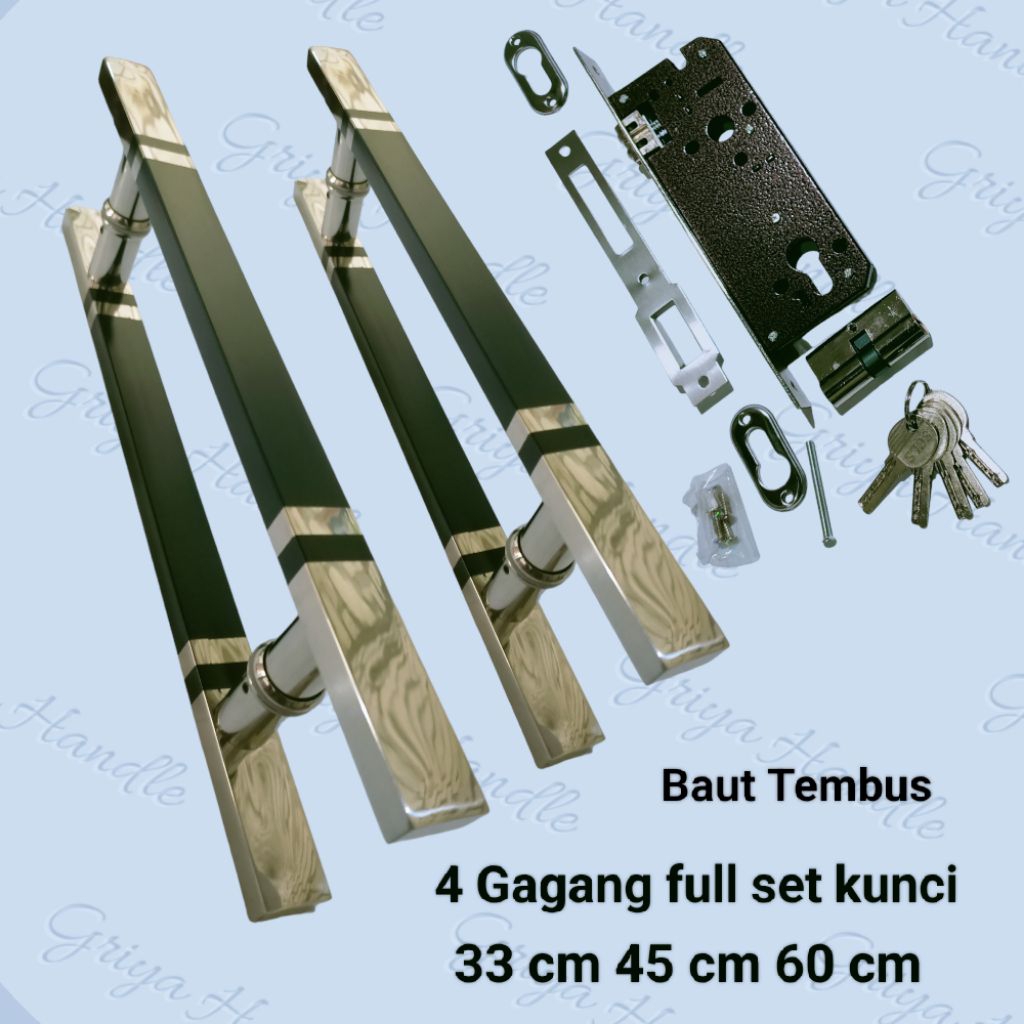 (2 pasang) 4handle pintu kotak baut tembus set body kunci tarikan gagang pintu rumah 2 pintu/Handle 