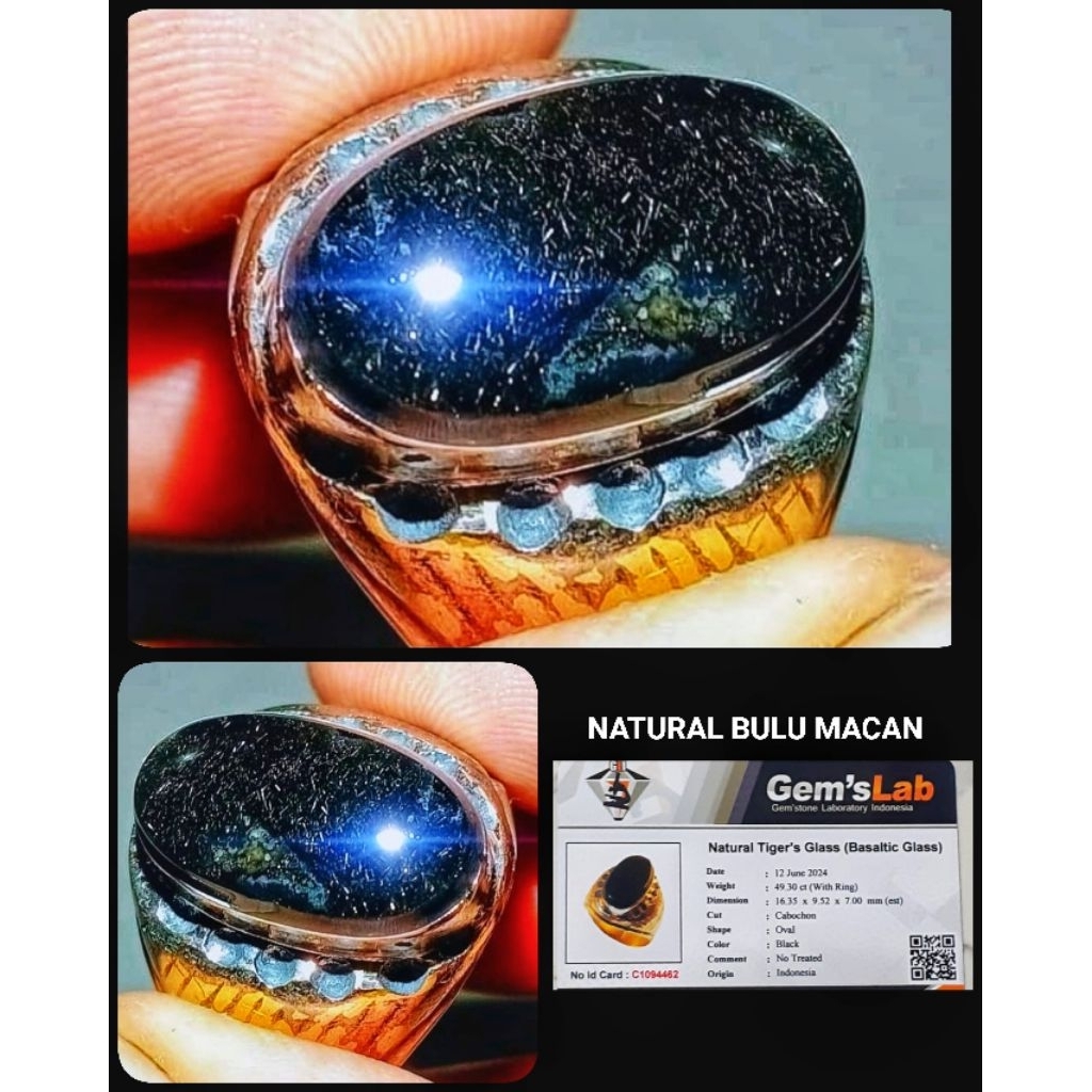 cincin batu bulu macan asli lumajang indonesia 3D body glass ya