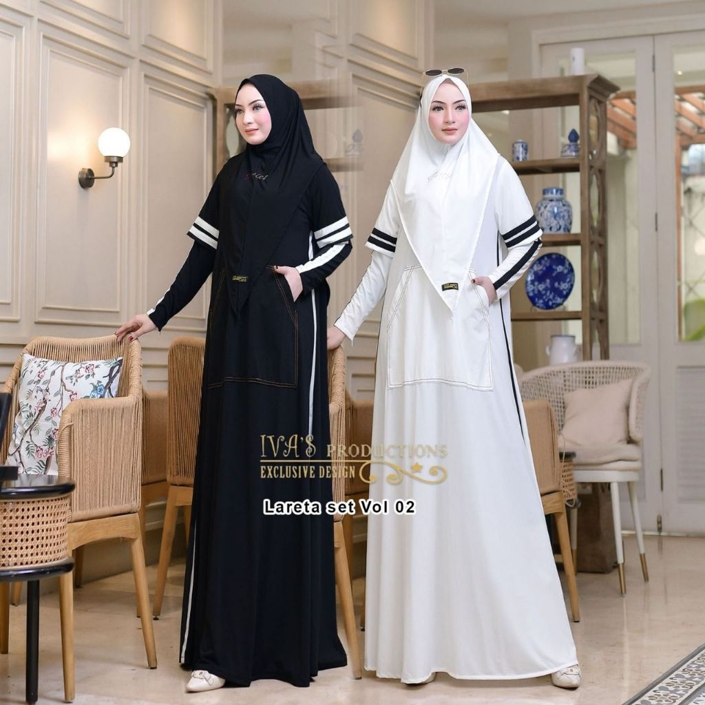 LARETA SET VOL 2 BY IVA'S PRODUCTION IVAS PRODUCTION HITAM PUTIH POLOS GAMIS EDISI UMROH