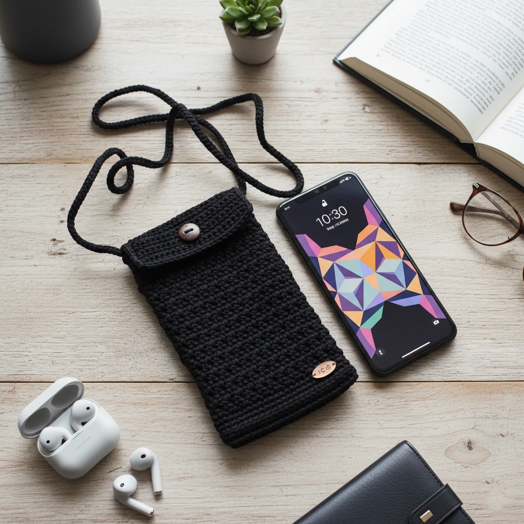 Tas Selempang Mini Hp Wanita Rajut Kekinian Warna Hitam