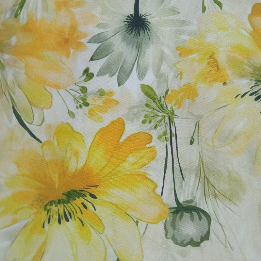 KAIN COTTON SNOWN RAYON PREMIUM GARMENT BUNGA TRIDY KUNING