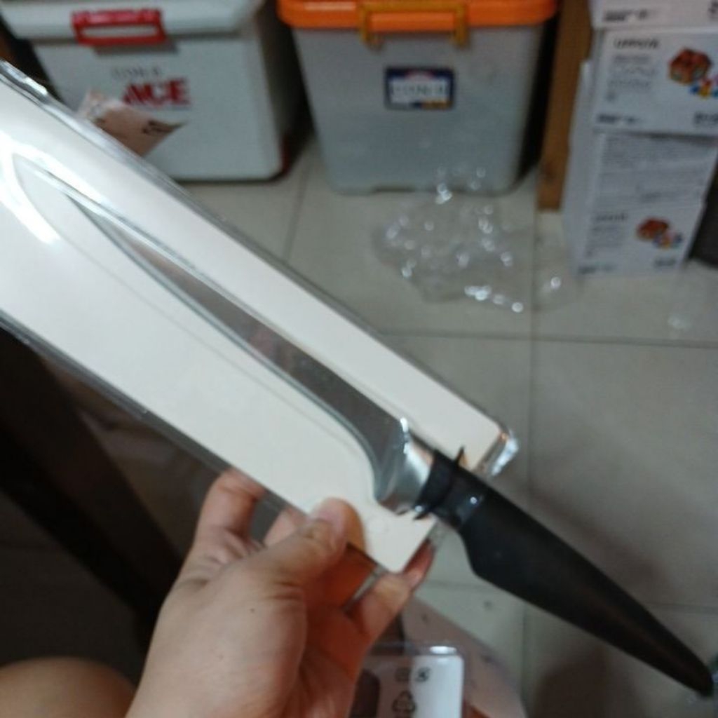 Pisau tipis tajam fillet daging ayam ikan 17cm gagang plastik elastomer