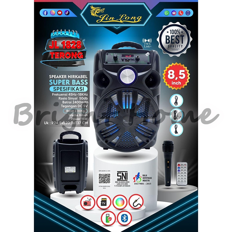 JINLONG JIN LONG JL1828 JL-1828 TERONG Speaker Aktif 8.5" Wireless Bluetooth Super Bass 8.5 Inch - F