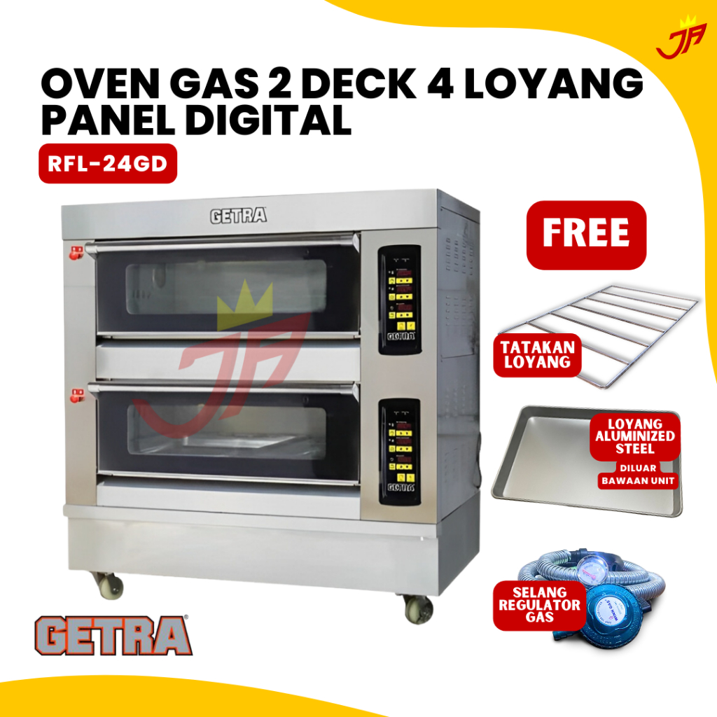 GETRA Gas Baking Oven Digital RFL-24GD Oven 2 Deck 4 Loyang Free Loyang Alusteel tatakan & Regulator