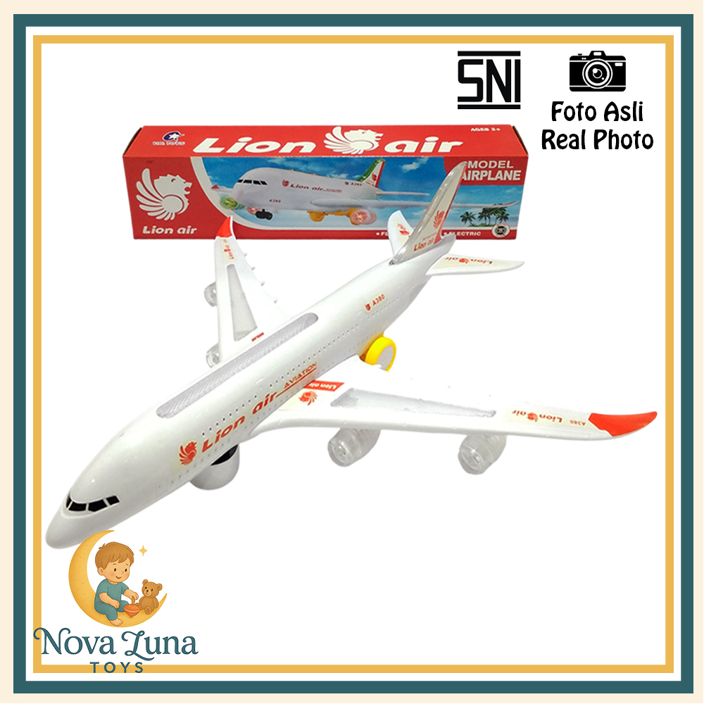 NovaLuna Mainan Anak Pesawat Baterai Airbus Lion Air Lampu Suara A330-130LI