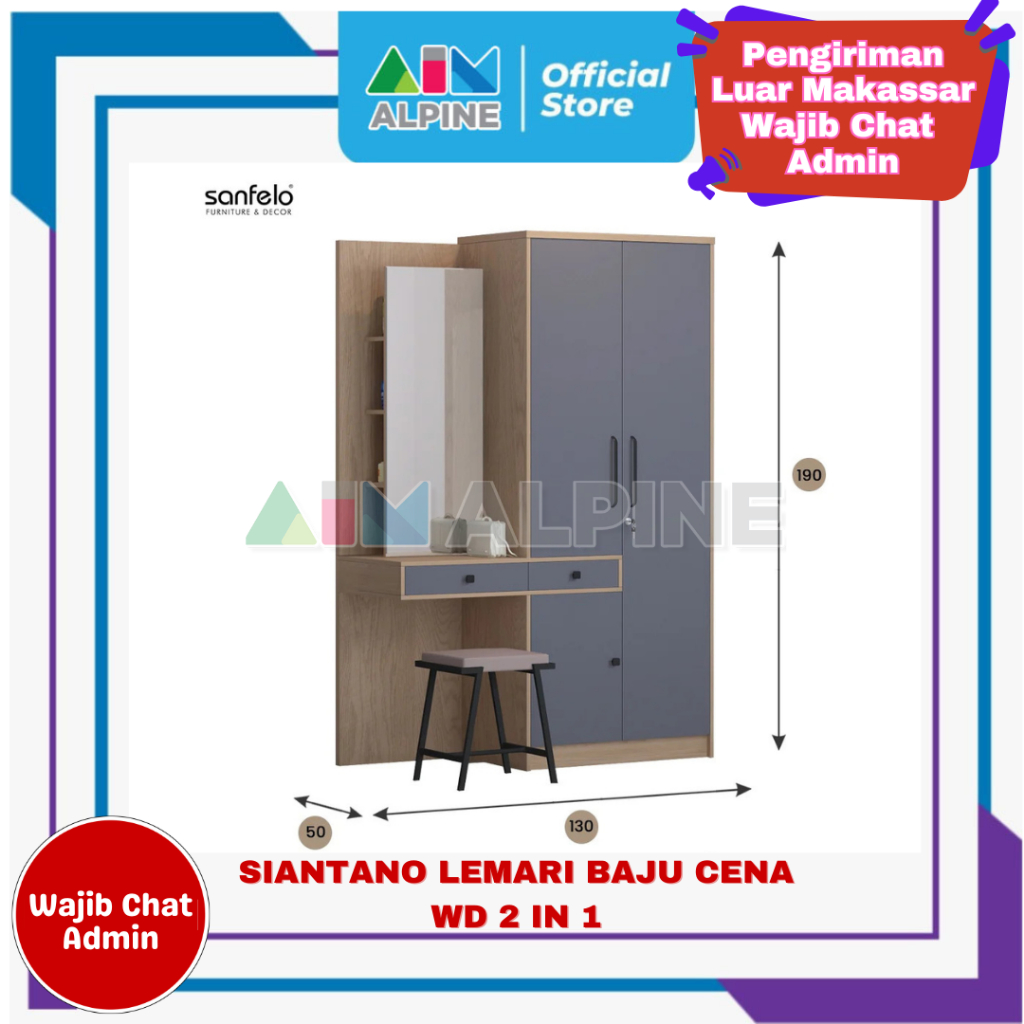 SIANTANO LEMARI BAJU CENA WD 2 IN 1 (FREE ONGKIR AREA MAKASSAR)