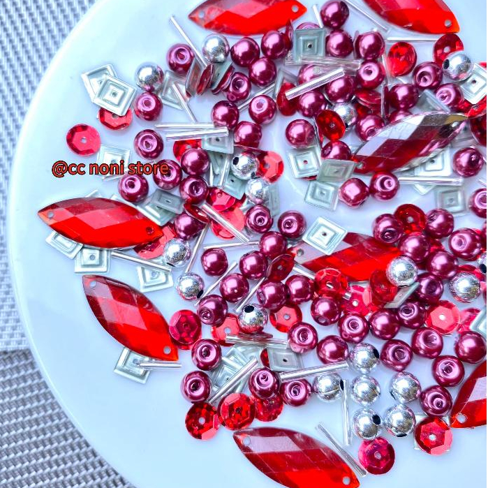 Kombinasi Payet Jahit Tabur Mutiara Sintetis Aneka Variasi per 20 gram