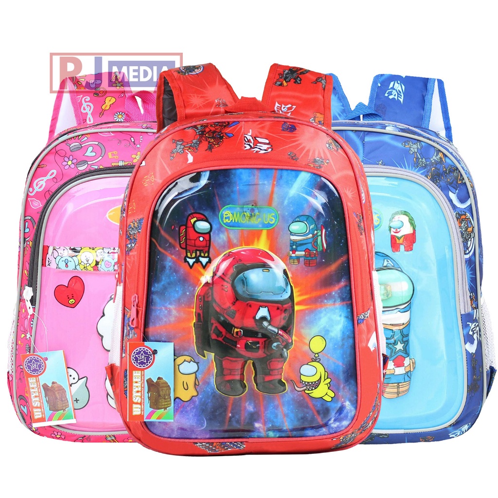 Tas Anak Laki Laki Keren Lampu Bisa Nyala Karakter Among Us Ransel Biru Anak Tebal 3 Dimensi Glossy 