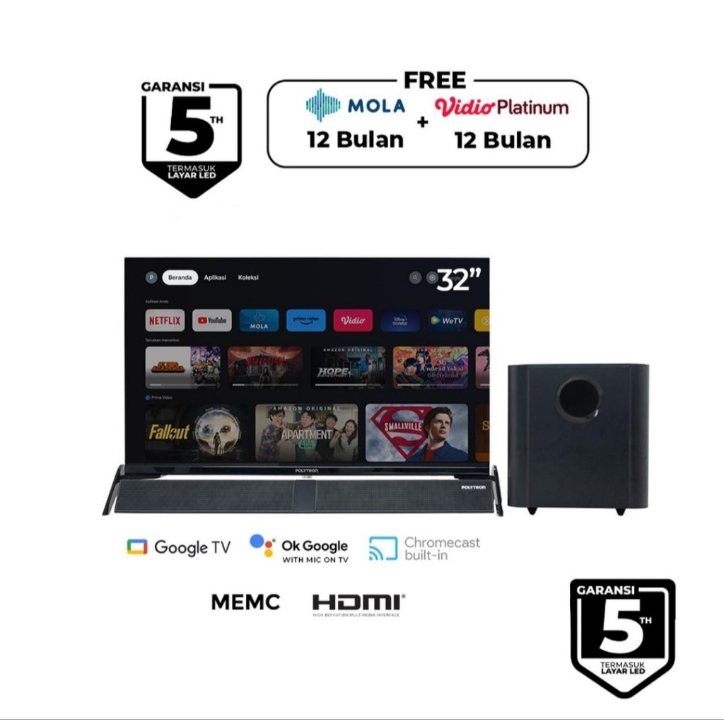 TV LED POLYTRON 32 INCH 32BG ANDROID GOOGLE TV