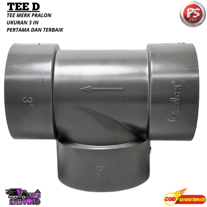 Tee D Pipa PVC 3'' Pralon Bahan Tebal / Sambungan T Cabang 3 Arah / Fitting Tee D Pipa PVC 3 inch Pr