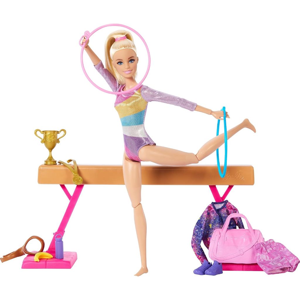 Barbie Gymnastics Doll & Accessories, Playset with Blonde Fashion Doll, C-Clip for Flipping Action, 