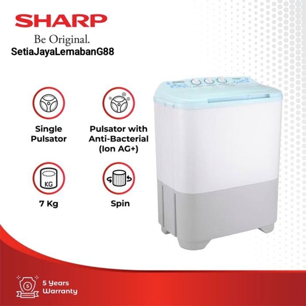 SHARP Mesin Cuci 2 Tabung ES-T80MW-PK/HK/BK 7Kg