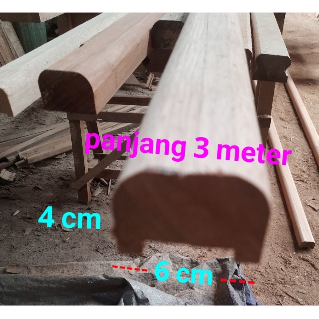 Railing Reling Handrailing Kayu Kamper Singkil minimalis ukuran 4 cm x 6 cm x panjang 3 meter serut