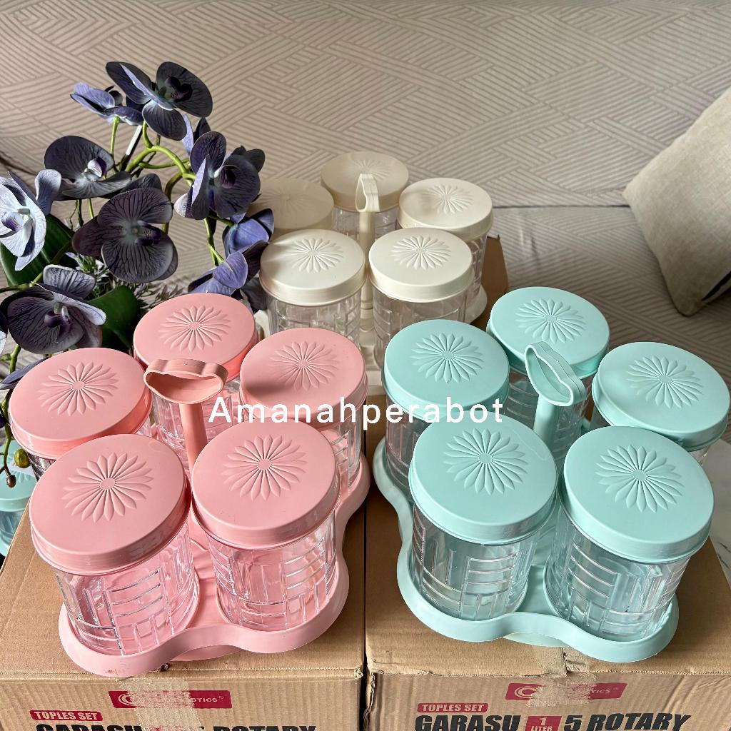 Set Toples + Nampan Rotary Garasu 5 Toples Kue 1liter Toples Akrilik ClioPlast