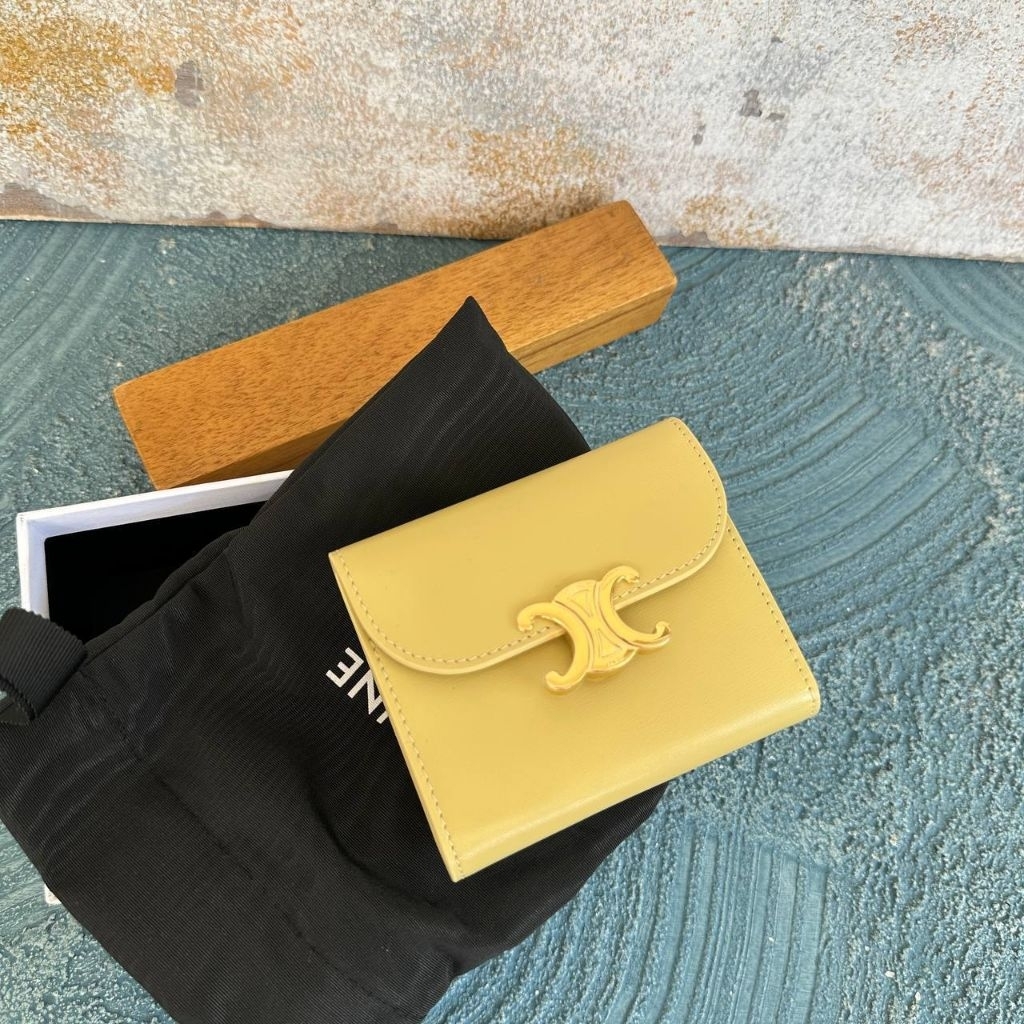 Celine Triomphe Compact Wallet Yellow Butter