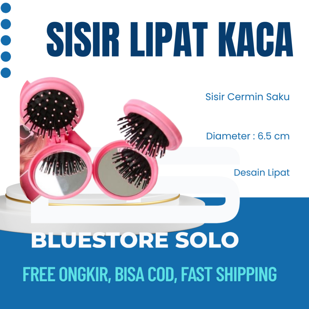 Sisir Rambut Lipat Kaca Karakter Sisir Cermin Saku Sisir Bulat Kaca Lipat Make Up
