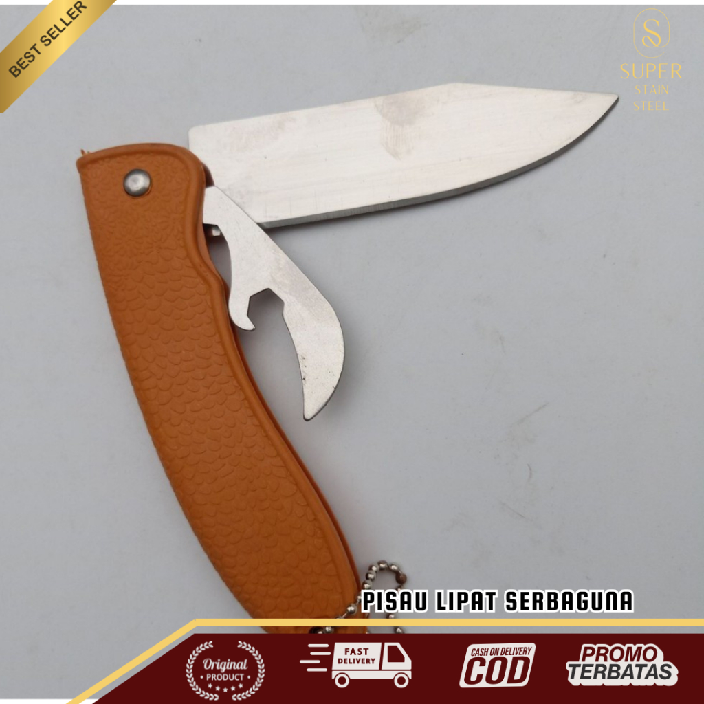 Super Stain Steel - Pisau Lipat Serbaguna | Camping Outdoor | Pisau Buah Portabel Tajam