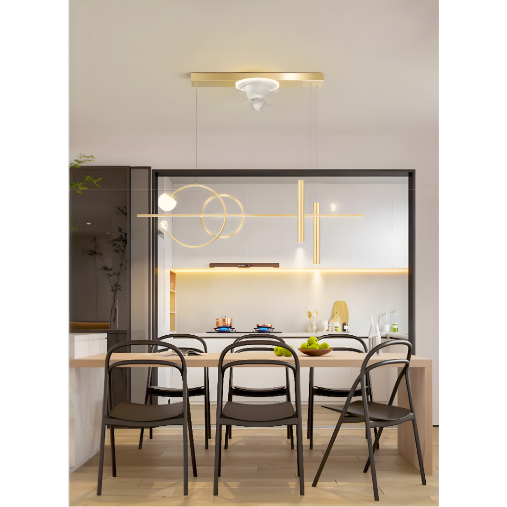 LAMPU HIAS GANTUNG MINIMALIS WARNA EMAS + KIPAS