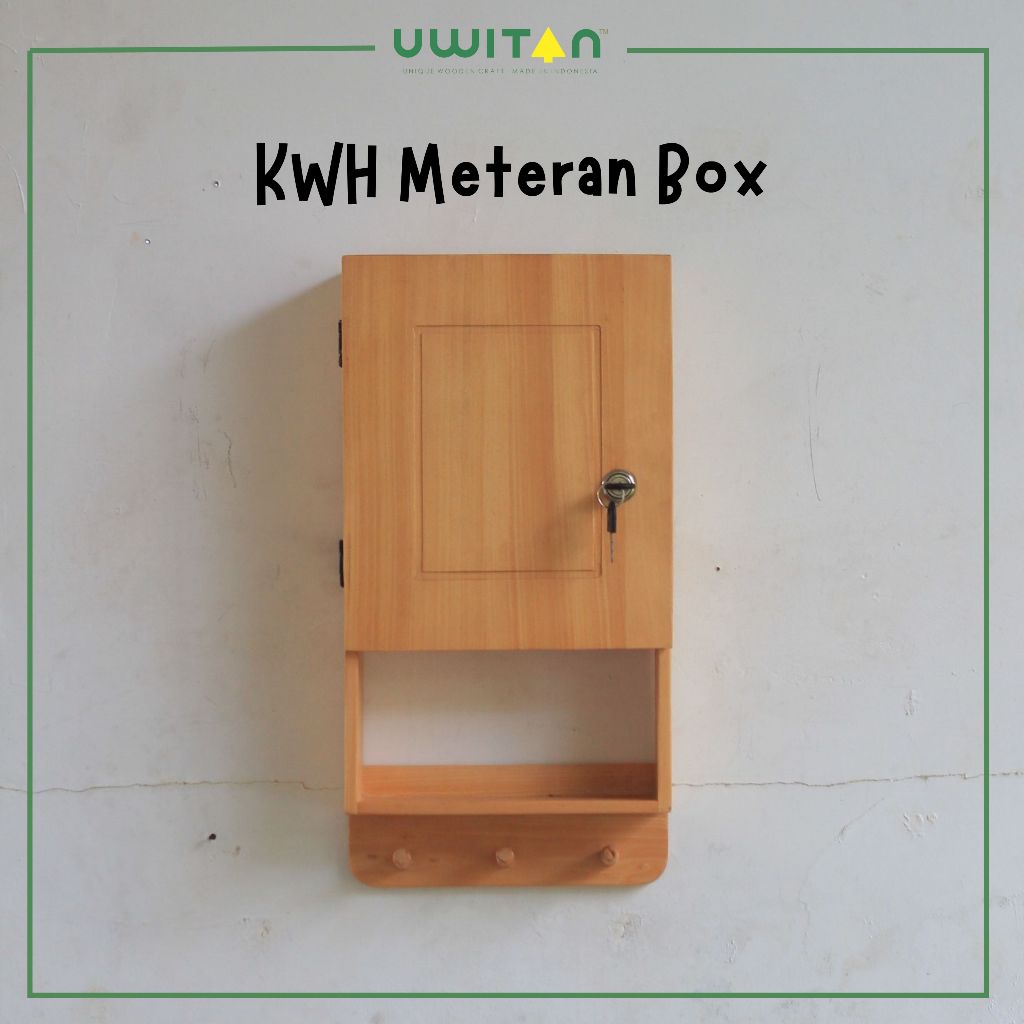 Uwitan KWH Meteran Box – Cover Meter Listrik Kayu Pinus Aesthetic dengan Kunci Gantungan Storage Den