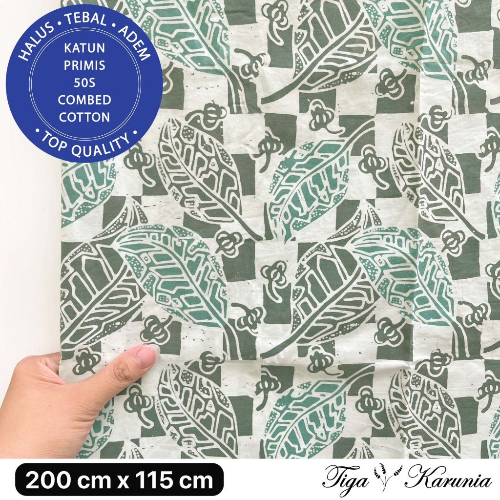 Kain Batik Cap Premium Solo Kotak Daun Hijau Sage & Mint Green KATUN PRIMIS