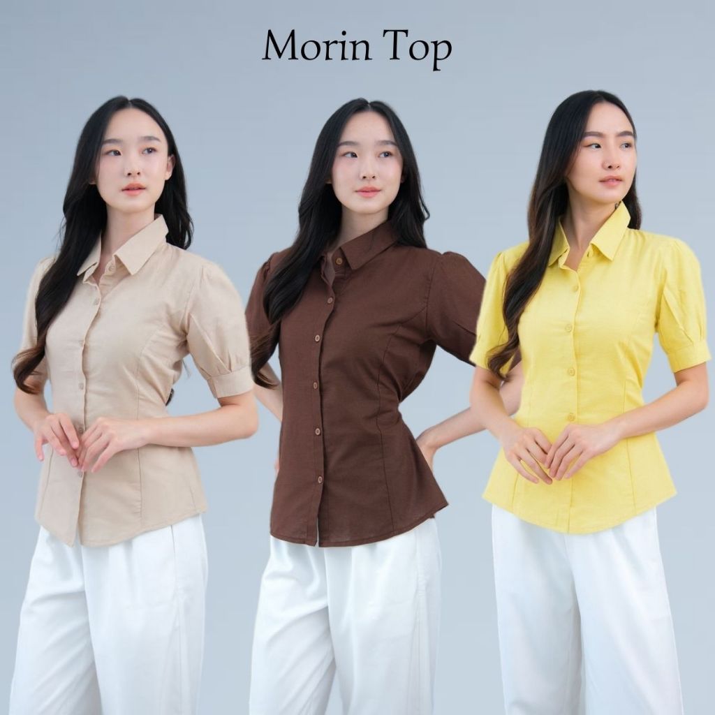 PRQUEEN | Morin Top | Atasan Wanita Lengan Pendek Fitted | Wispie Kemeja Linen Fit Body Korean Style