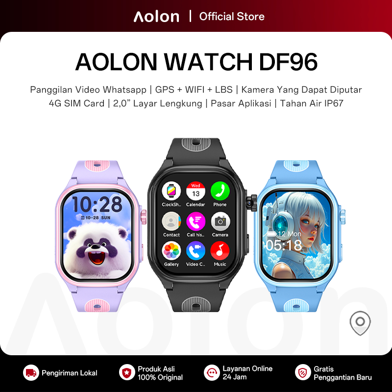 Aolon DF96 Jam Smartwatch Anak 2,01 inci Layar Curved GPS WIFI LBS Panggilan Video Whatsapp Kids Sma