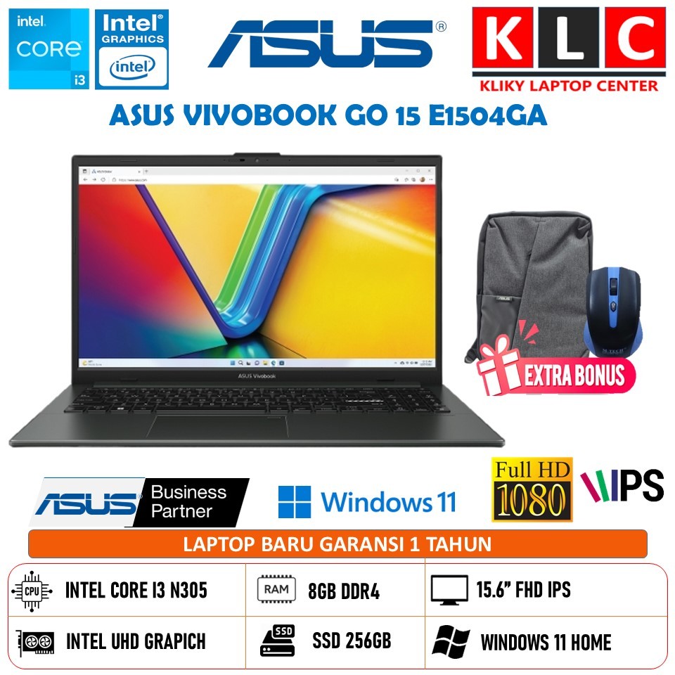 Laptop Asus Vivobook E1504GA Intel i3 N305 Ram 8GB 256GB Ssd 15.6 Full HD