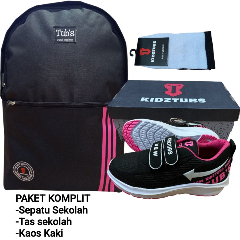 KIDZTUBS Sepatu Sekolah Anak Paket Komplit Sepatu Sekolah + Tas Sekolah + Kaos Kaki TUBS1708190925