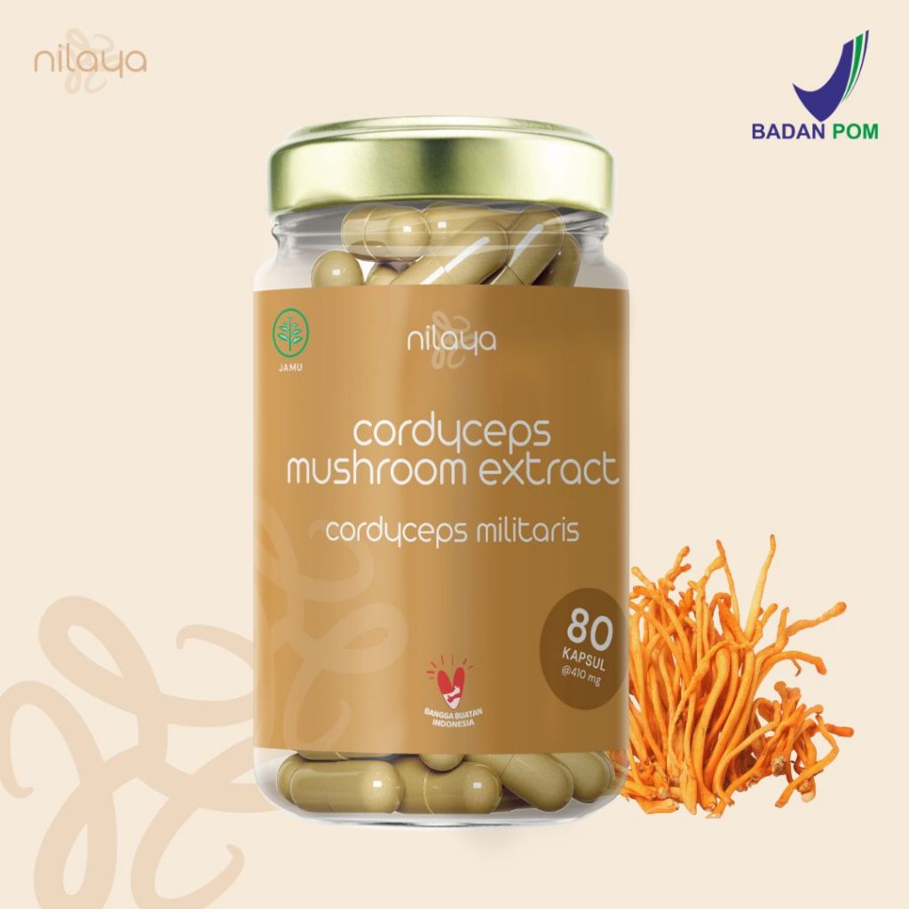 NILAYA Cordyceps Mushroom Extract Kapsul 10:1 - Energy & Stamina, Immune System Support, Adaptogenic