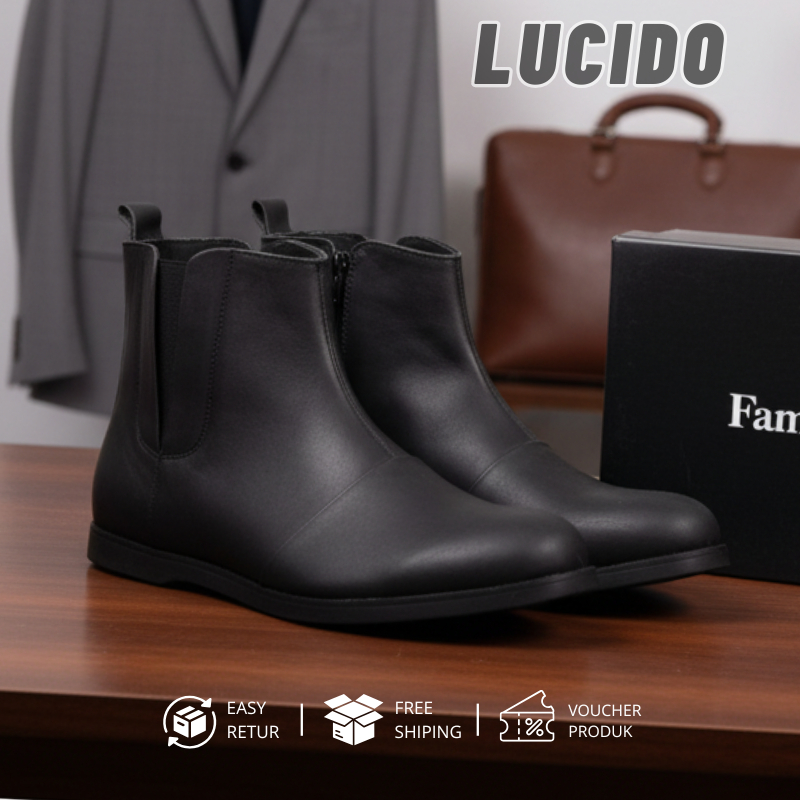 Sauqi Footwear - Lucido Brown Sepatu Boots Pria Zipper Elastic Kulit Asli