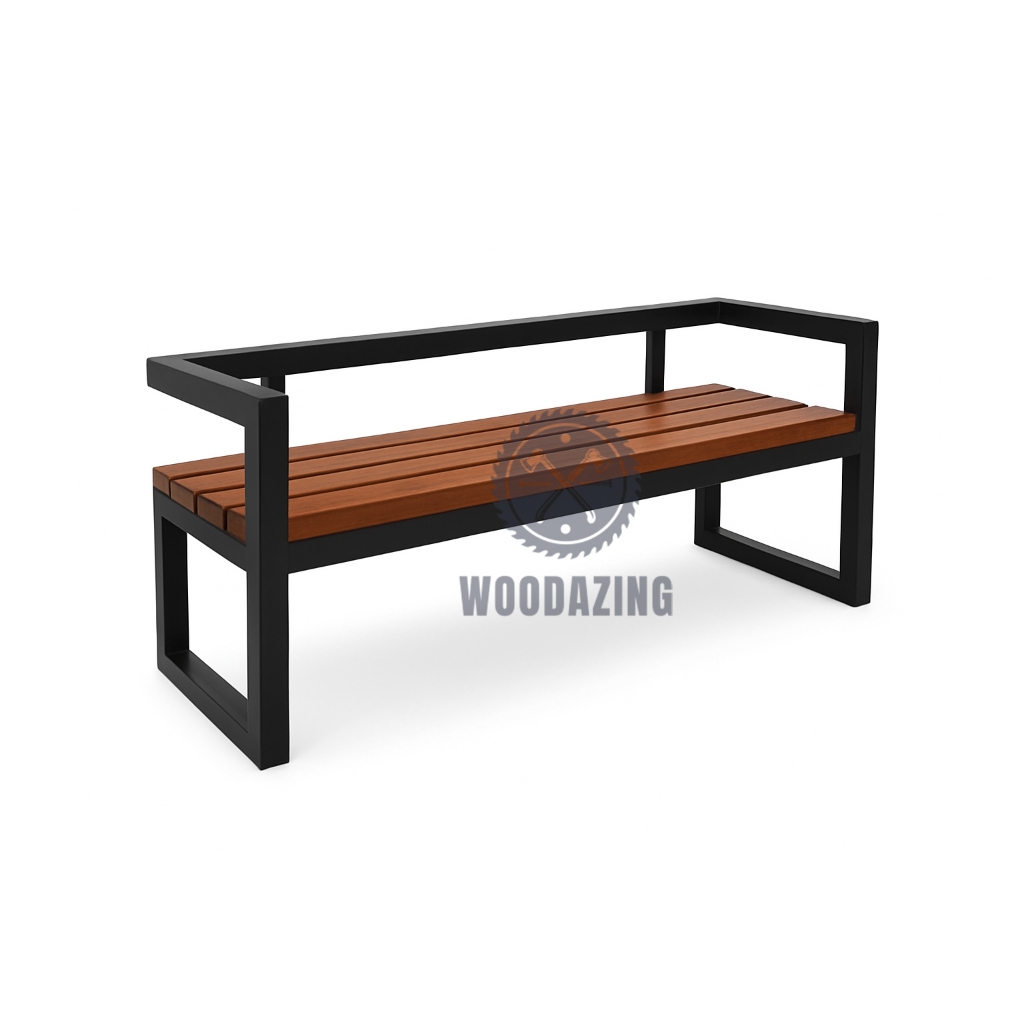 Kursi Teras Panjang Besi Kayu Dengan Sandaran Bangku Taman Ruang Tunggu Antrian Tempat Duduk Santai