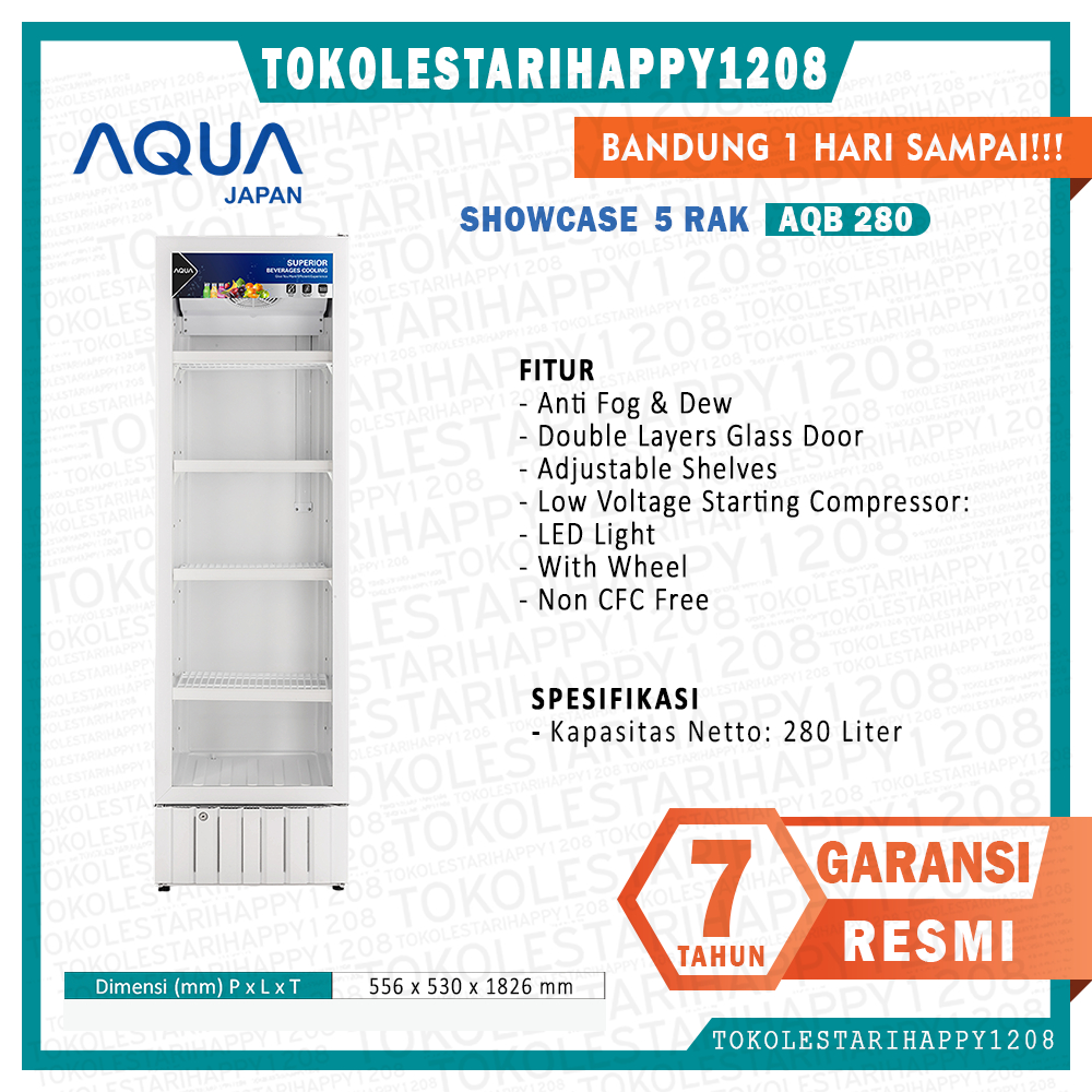 Showcase Aqua AQB-280 Cooler Kulkas Minuman AQB280 280 LITER GARANSI RESMI