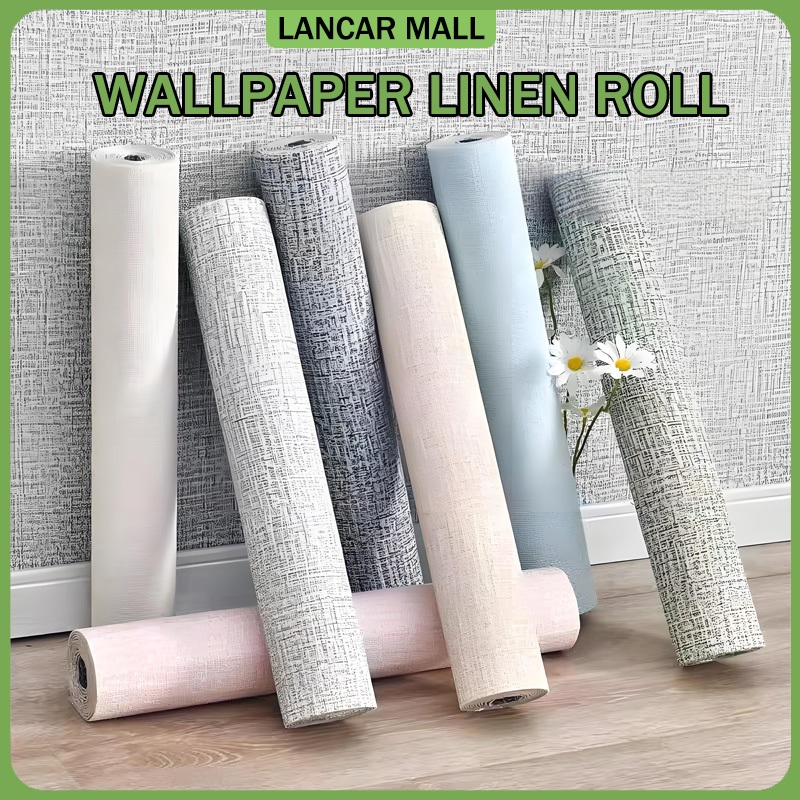 Wallpaper Dinding Linen Roll Wallpaper / Wallpaper Linen Roll 3D Sederhana Wallpaper Dinding Sticker