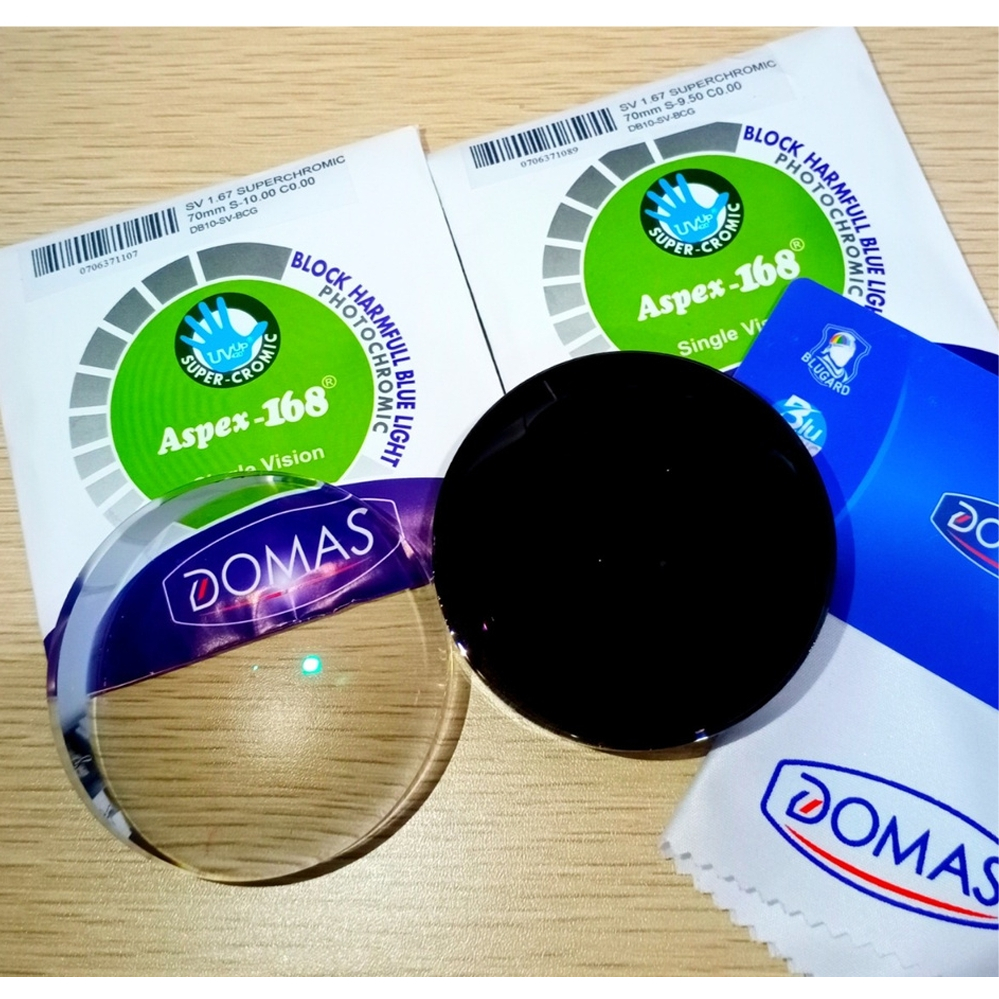 Lensa Domas SV Bluechromic Hi Index 1.67 Superchromic 1.67 Uv420 Anti Blue Ray Lebih Tipis Hingga 40