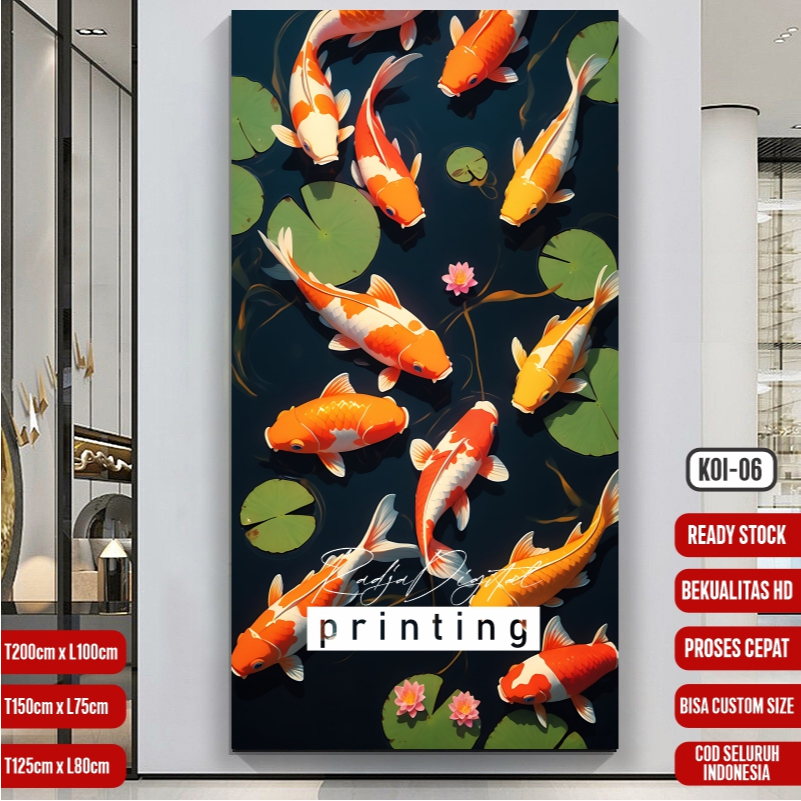 STICKER DEKORASI RUANG TAMU MOTIF IKAN KOI 3D WALLPAPER IKAN KOI 3D WALLPAPER DINDING MOTIF IKAN KOI